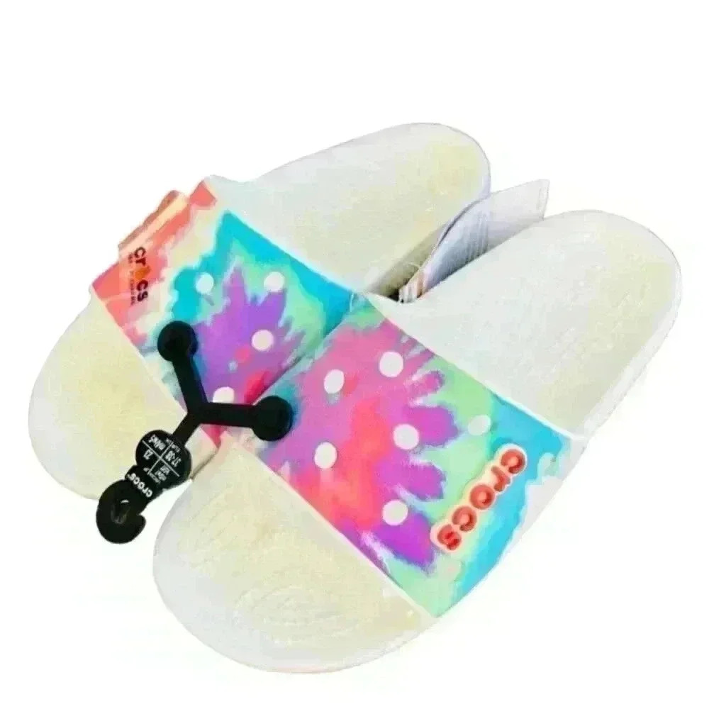 NEW CROCS - Iconic Tie Dye - Multicolor FUN comfort slides w/ holes for charms